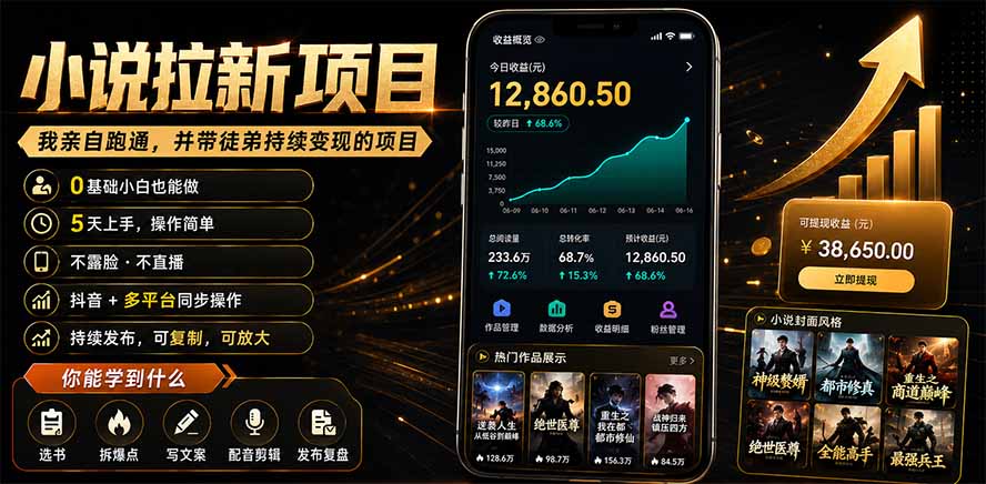 抖音及多平台小说拉新项目：我亲自跑通并持续带徒弟实操｜0基础小白5天上手快速变现-龙祁轻创社区
