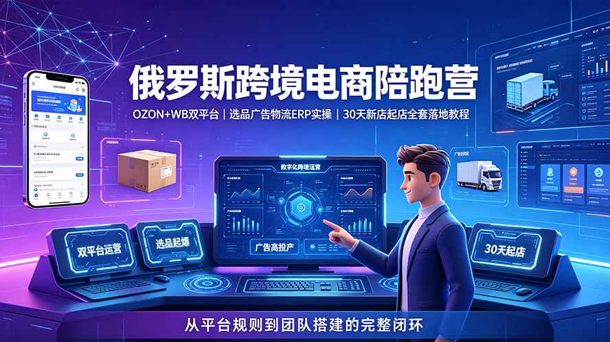 2026俄罗斯跨境电商陪跑营：OZON+WB双平台｜选品广告物流ERP实操｜30天新店起店全套落地教程-龙祁轻创社区