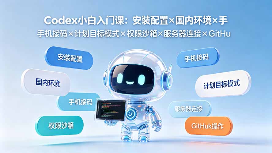Codex小白入门课：安装配置×国内环境×手机接码×计划目标模式×权限沙箱×服务器连接×GitHub操作-龙祁轻创社区