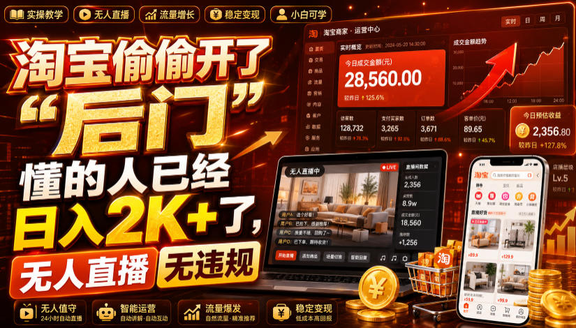 淘宝偷偷开了“后门”，懂的人已经日入2K+了，无人直播无违规，一台电脑=一家24小时营业的线上门店【揭秘】-龙祁轻创社区