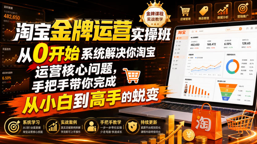 淘宝金牌运营实操班，从0开始系统解决你淘宝运营核心问题，手把手带你完成从小白到高手的蜕变(2026年7月)-龙祁轻创社区