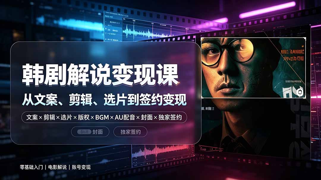 抖音270W粉丝博主亲授韩剧解说课：文案×剪辑×选片×版权×BGM×AU配音×封面×独家签约，零基础到变现-龙祁轻创社区