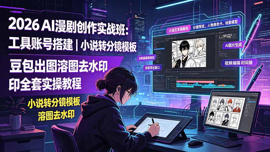 2026AI漫剧创作实战班：工具账号搭建｜小说转分镜模板｜豆包出图溶图去水印全套实操教程-龙祁轻创社区