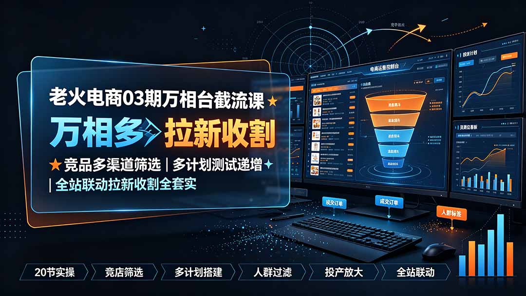 老火电商03期万相台截流课：竞品多渠道筛选｜多计划测试递增｜全站联动拉新收割全套实操教学-龙祁轻创社区