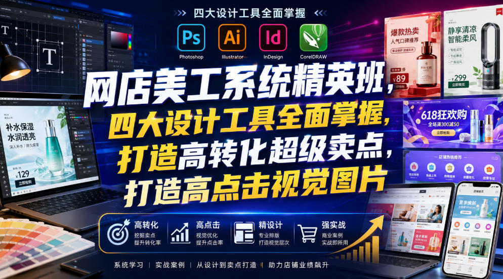 网店美工系统精英班，四大设计工具全面掌握，打造高转化超级卖点，打造高点击视觉图片(2026年7月)-龙祁轻创社区