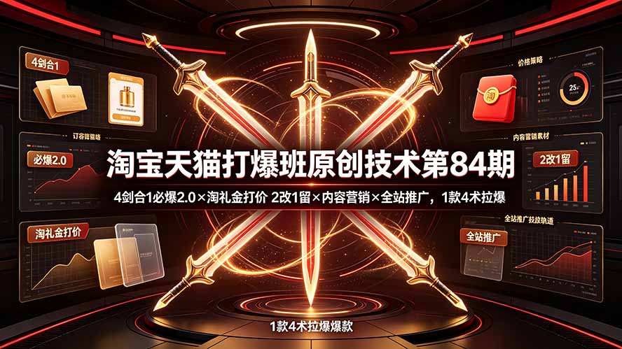 淘宝天猫打爆班原创技术第84期：4剑合1必爆2.0×淘礼金打价×2改1留×内容营销×全站推广，1款4术拉爆-龙祁轻创社区