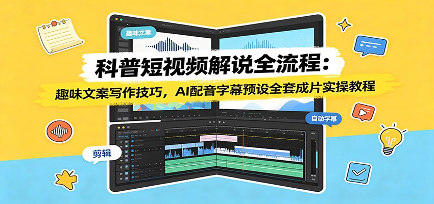 科普短视频解说全流程：趣味文案写作技巧，AI配音字幕预设全套成片实操教程-龙祁轻创社区