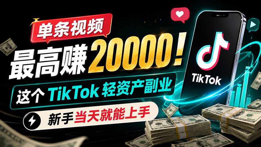单条视频最高赚 20000！这个 TikTok 轻资产副业，新手当天就能上手-龙祁轻创社区