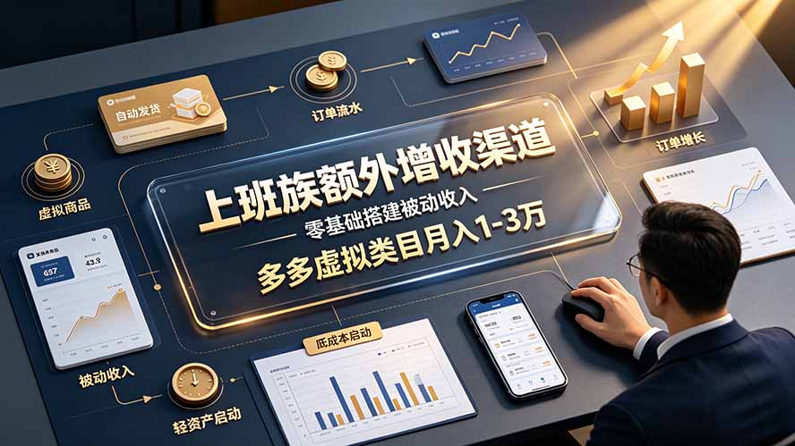 上班族额外增收渠道，零基础搭建被动收入，多多虚拟类目月入 1-3 万-龙祁轻创社区