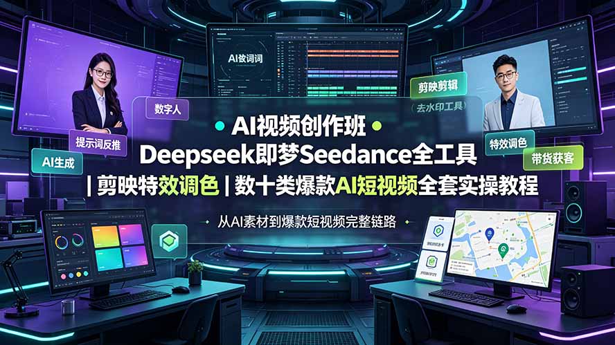 AI视频创作班◆Deepseek即梦Seedance全工具｜剪映特效调色｜数十类爆款AI短视频全套实操教程-龙祁轻创社区
