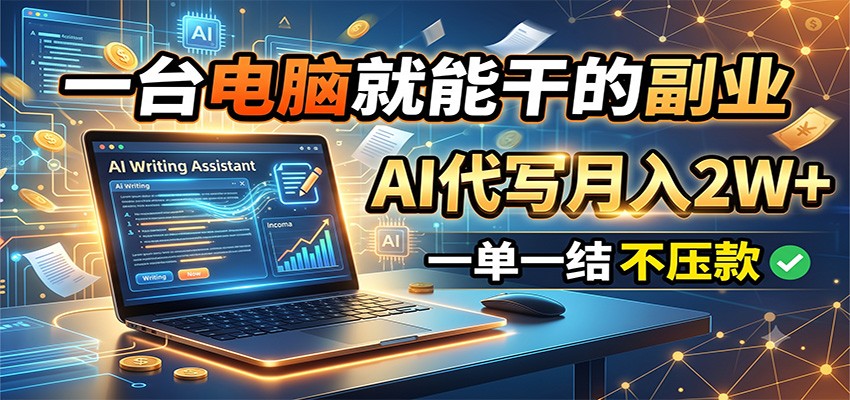 一台电脑就能干的副业，AI代写月入2W+，一单一结不压款-龙祁轻创社区