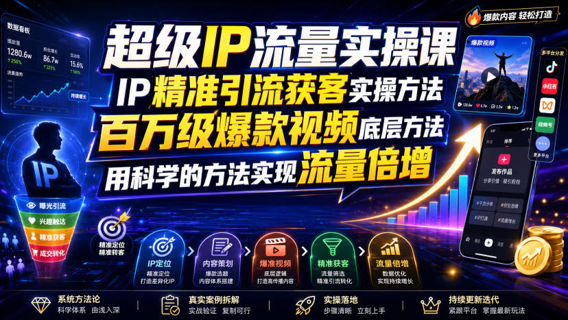超级IP流量实操课，IP精准引流获客实操方法，百万级爆款视频底层方法，用科学的方法实现流量倍增-龙祁轻创社区
