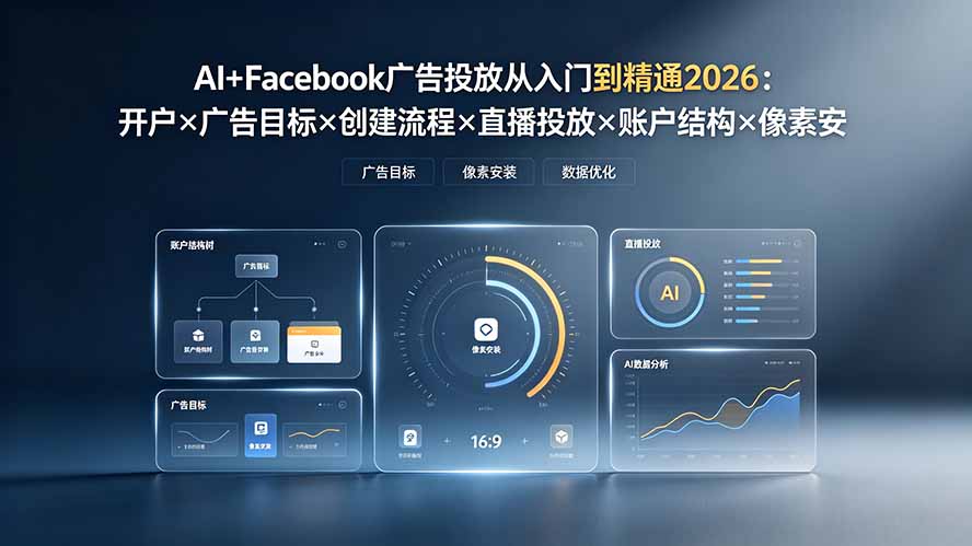 AI+Facebook广告投放从入门到精通2026：开户×广告目标×创建流程×直播投放×账户结构×像素安装×AI赋能-龙祁轻创社区
