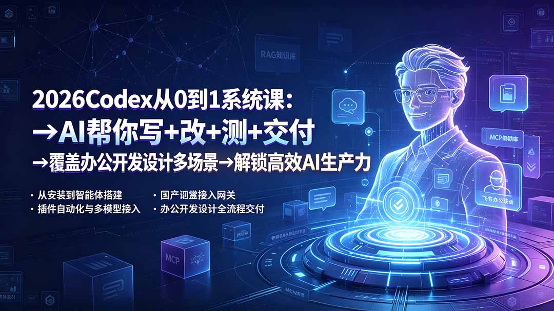 2026Codex从0到1系统课：→AI帮你写+改+测+交付→覆盖办公开发设计多场景→解锁高效AI生产力-龙祁轻创社区
