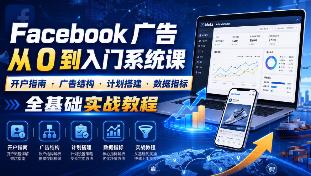 Facebook广告新手从0到入门系统课｜开户指南・广告结构・计划搭建・数据指标全基础实战教程-龙祁轻创社区