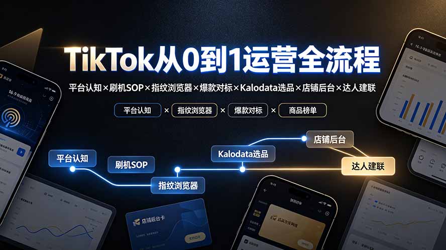 TikTok从0到1运营全流程：平台认知×刷机SOP×指纹浏览器×爆款对标×Kalodata选品×店铺后台×达人建联-龙祁轻创社区