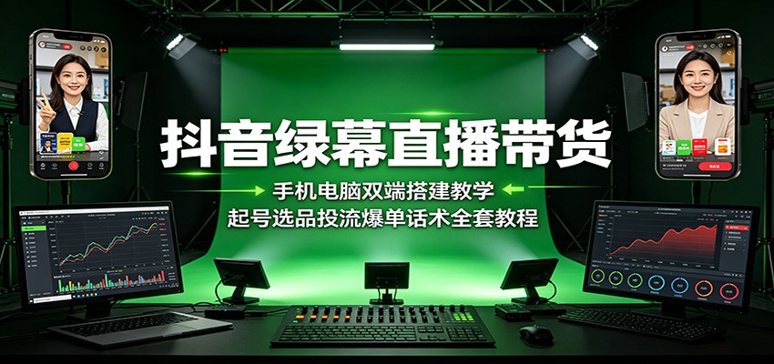 抖音绿幕直播带货：手机电脑双端搭建教学，起号选品投流爆单话术全套教程-龙祁轻创社区