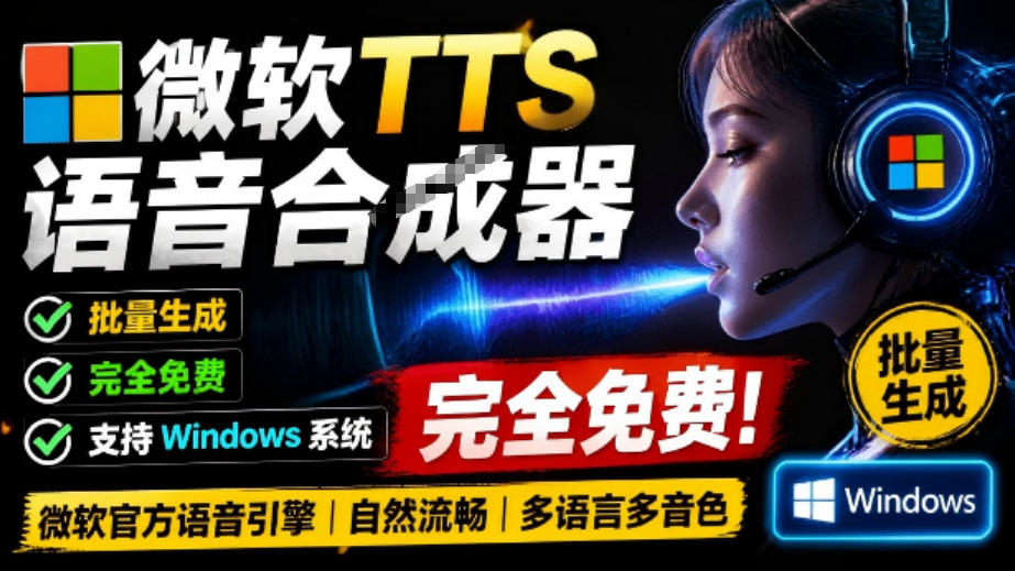 微软TTS免费语音配音生成器，完全免费，支持多语音、多音色选择，Windows系统专用TTS语音合成器-龙祁轻创社区