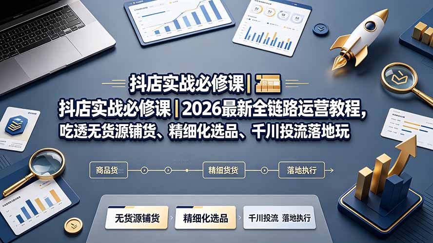 抖店实战必修课｜2026最新全链路运营教程，吃透无货源铺货、精细化选品、千川投流落地玩法-龙祁轻创社区