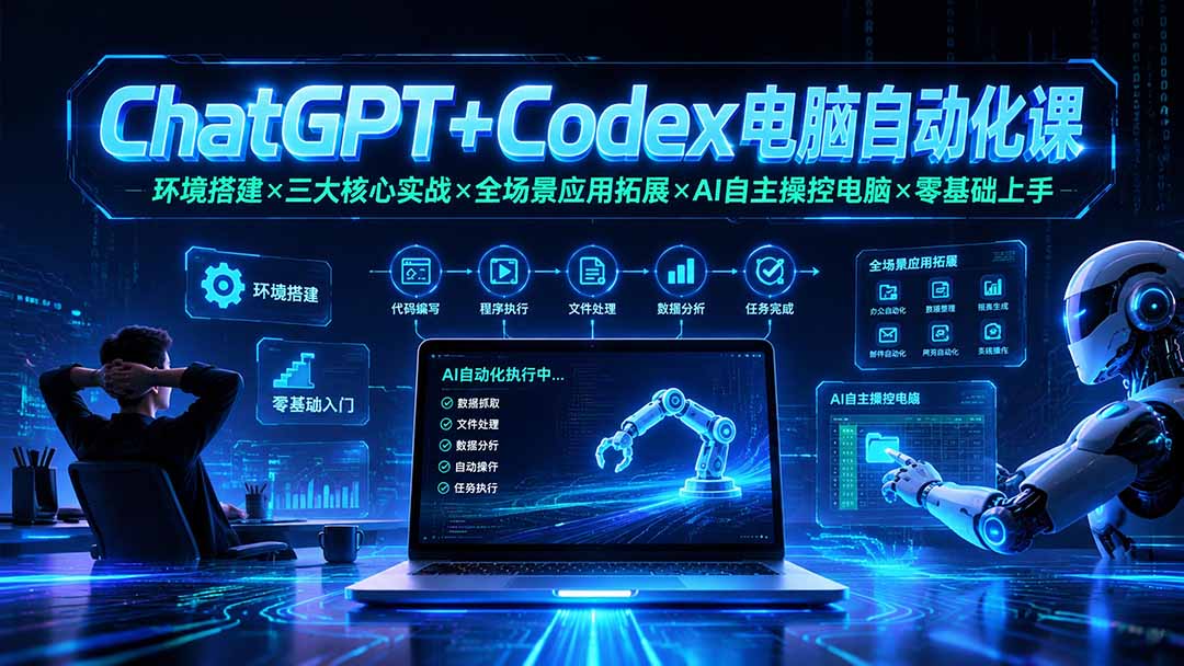 ChatGPT+Codex电脑自动化课：环境搭建×三大核心实战×全场景应用拓展×AI自主操控电脑×零基础上手-龙祁轻创社区