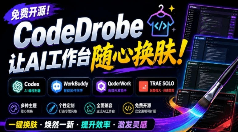 免费开源的CodeDrobe，让AI工作台随心换肤，支持Codex、WorkBuddy等，免费且本地运行！-龙祁轻创社区