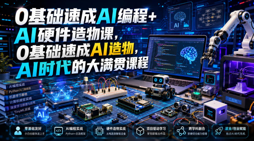 0基础速成AI编程+AI硬件造物课，0基础速成AI造物，AI时代的大满贯课程-龙祁轻创社区