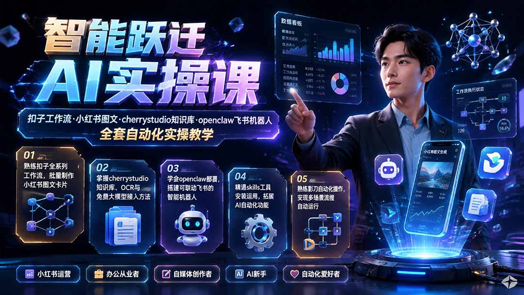 智能跃迁 AI实操课｜扣子工作流小红书图文搭建，cherrystudio知识库openclaw飞书机器人全套自动化实操教学-龙祁轻创社区